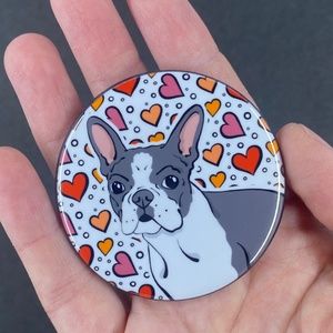 Boston Terrier Dog Pinback Button, Handmade Valentine's Day Gifts & Decor 2.25"